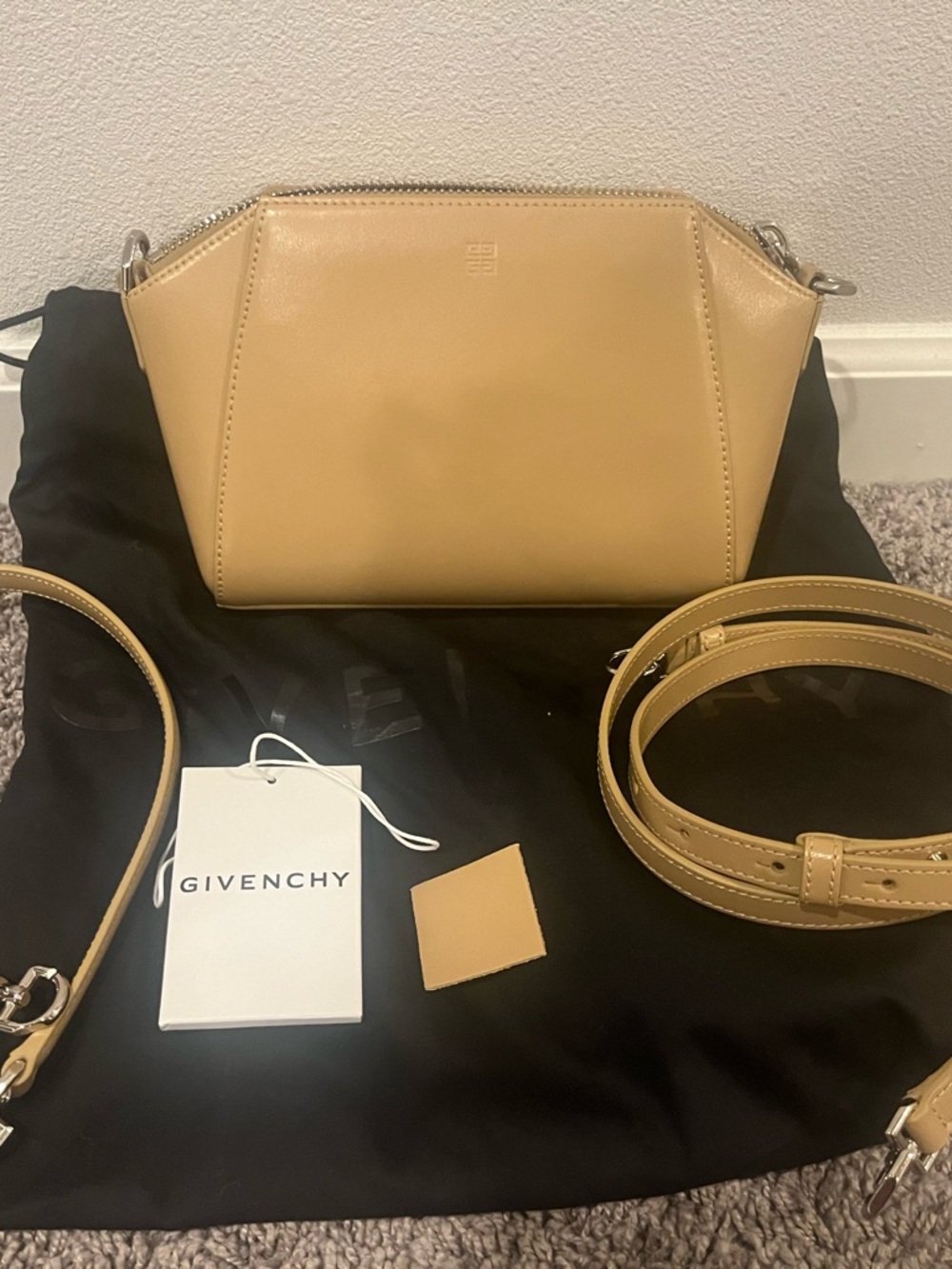 Givenchy Beige Leather Crossbody Bag with Adjustable Strap
